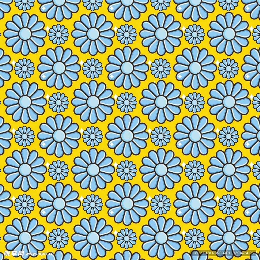 黄色背景蓝色花朵图案