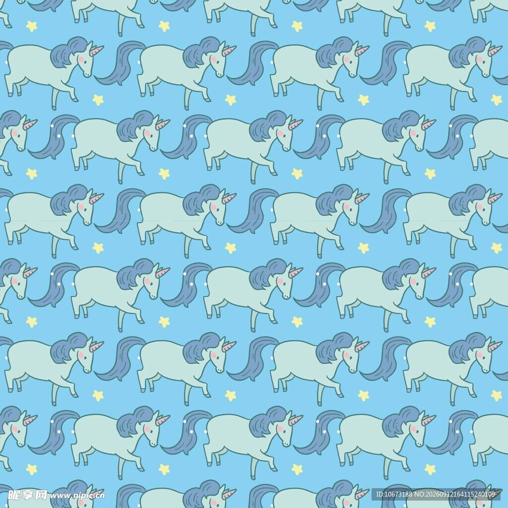 蓝色梦幻马图案背景