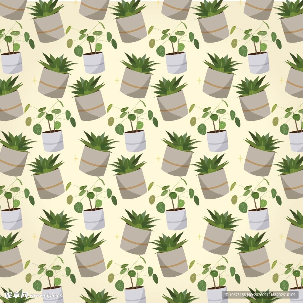 盆栽植物无缝图案背景