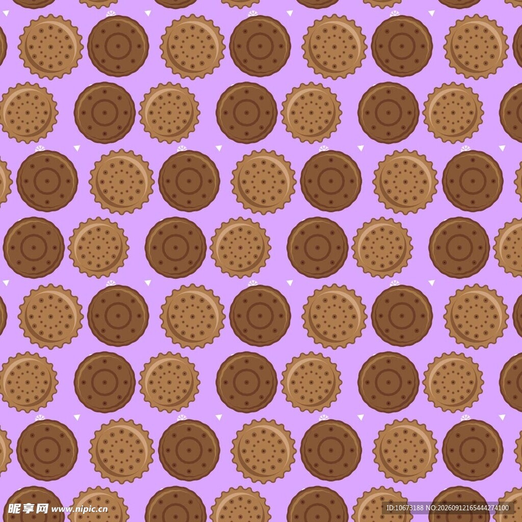 紫色背景上的圆形饼干图案
