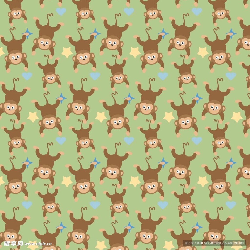 绿色底可爱猴子图案背景