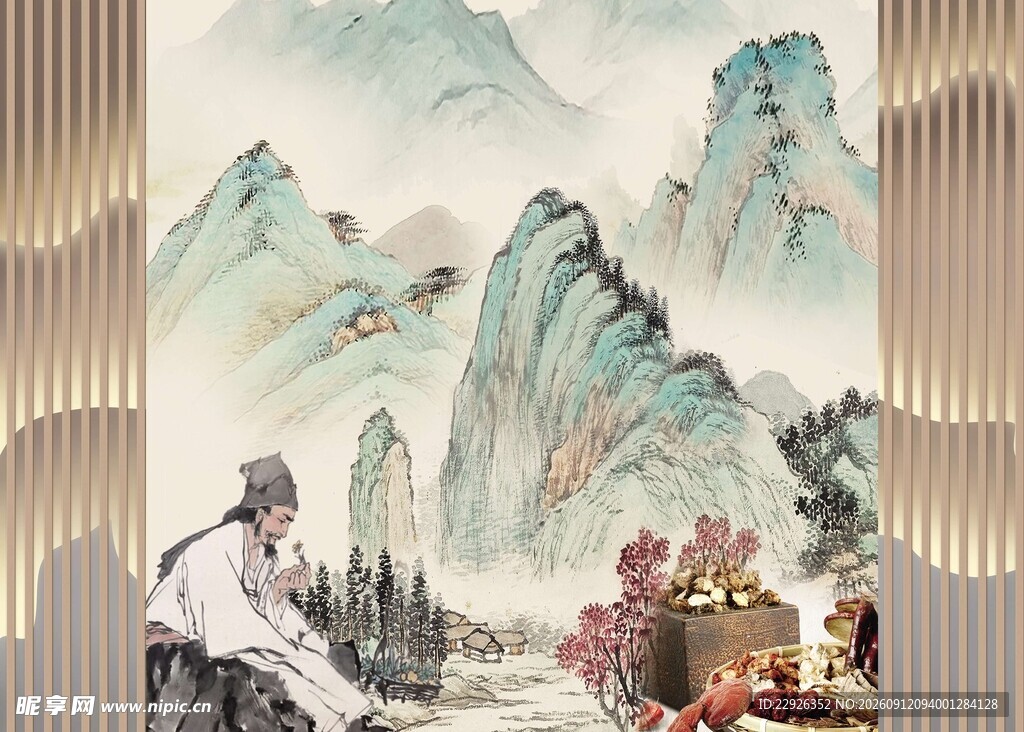 古风中式医疗背景画