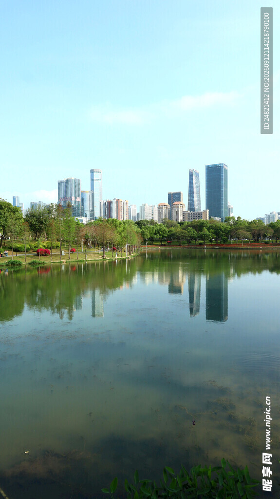 城市湖畔风光