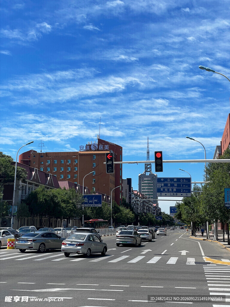 城市街景中的车辆与建筑