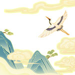国潮风重阳节山水飞鹤祥云