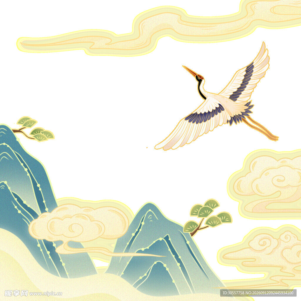 国潮风重阳节山水飞鹤祥云
