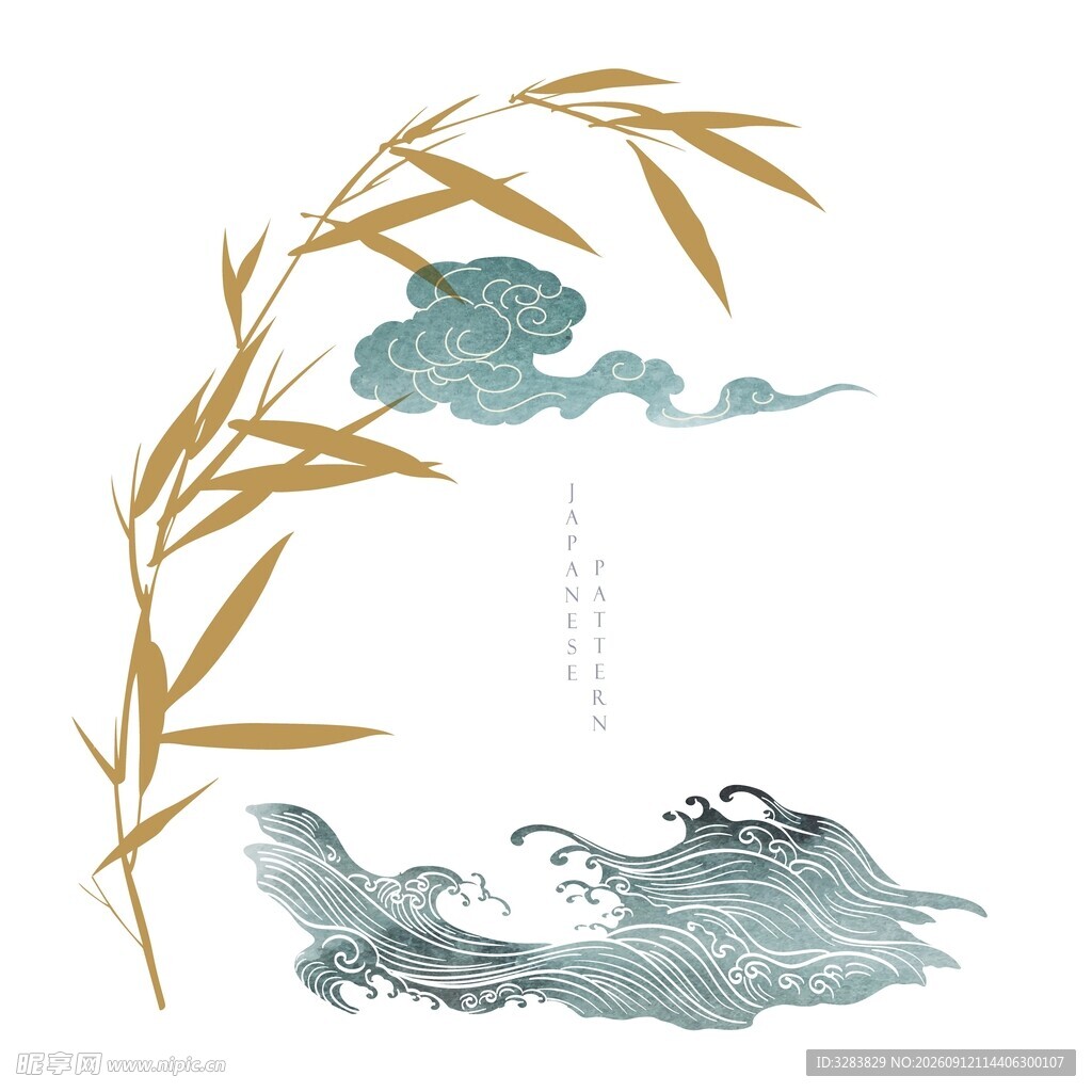 国风竹浪纹样