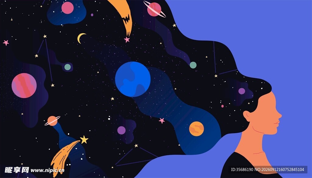 女性太空插画