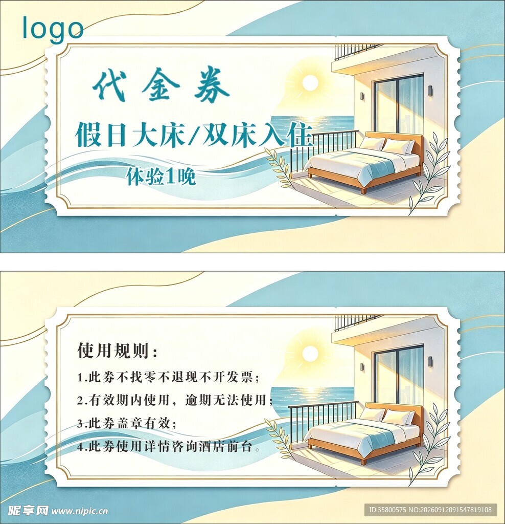 假日大床双床房代金券