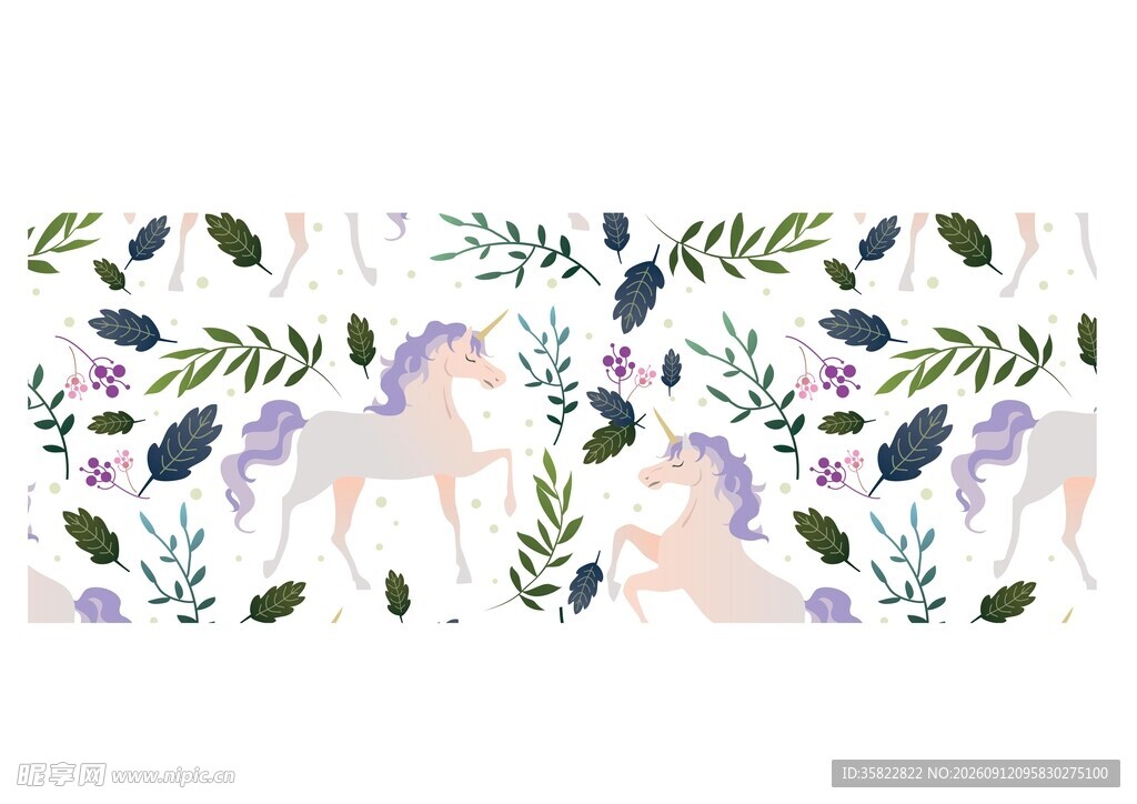 梦幻动物与植物装饰图案