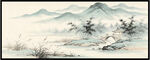 中式写意水墨山水图