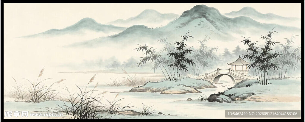 中式写意水墨山水图