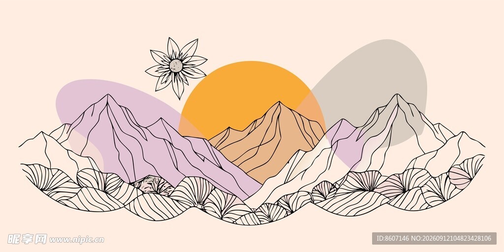 山水线稿插画
