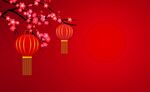 红灯笼与绽放花枝背景