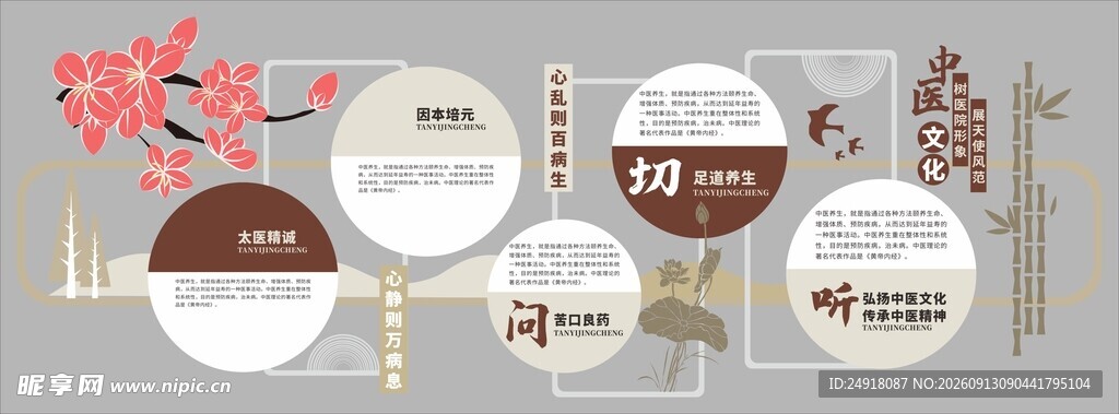 中医文化墙望闻问切形象背景墙