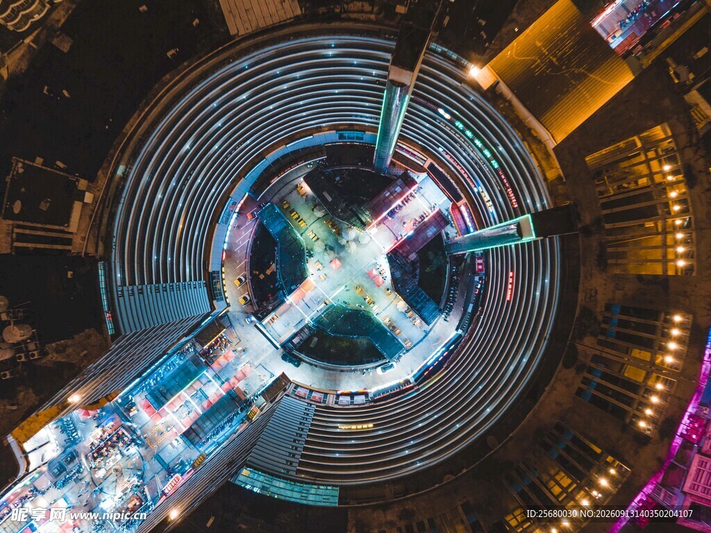 城市环形立交璀璨夜景