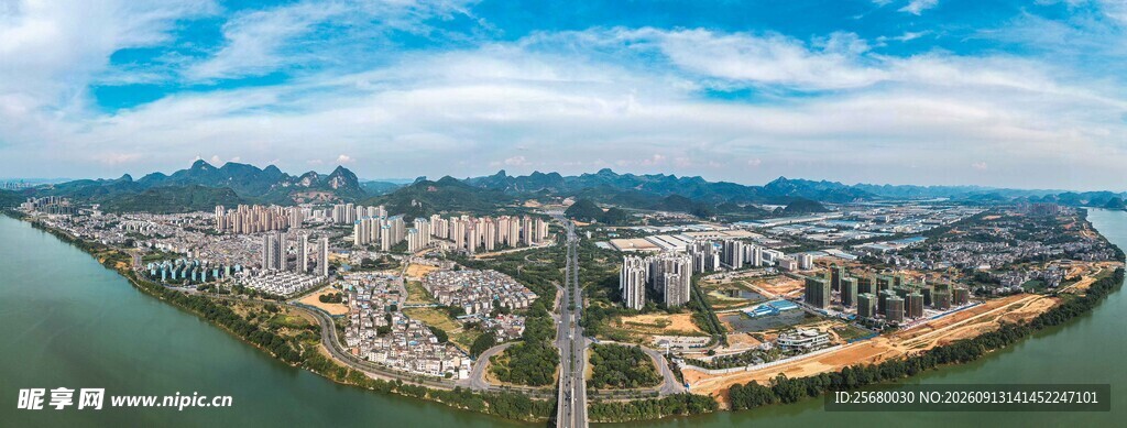 城市河畔全景风光