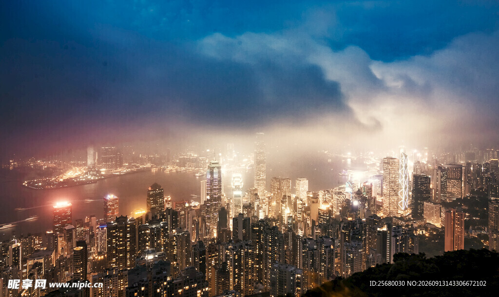 夜幕下繁华都市璀璨景观