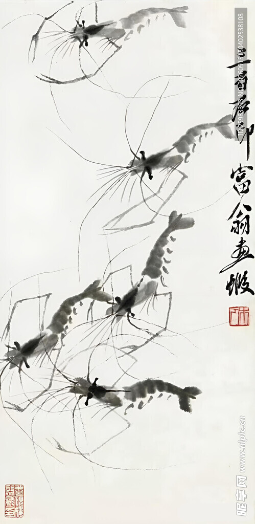 水墨虾趣图