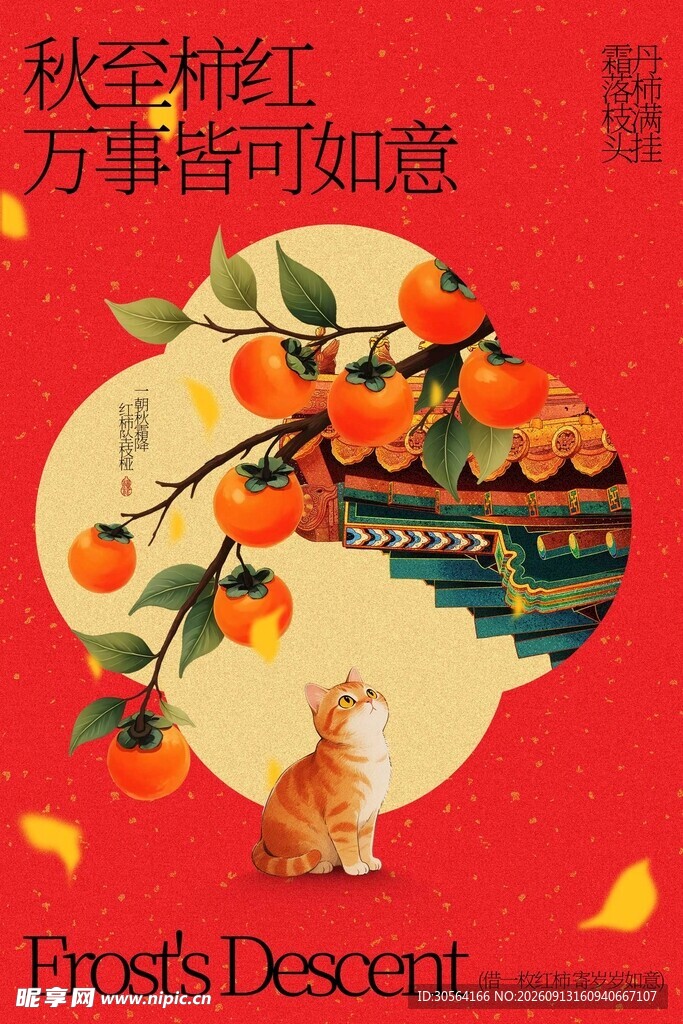 秋季柿子霜降节气活动海报