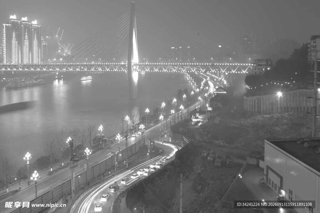 城市夜景河畔璀璨灯光秀