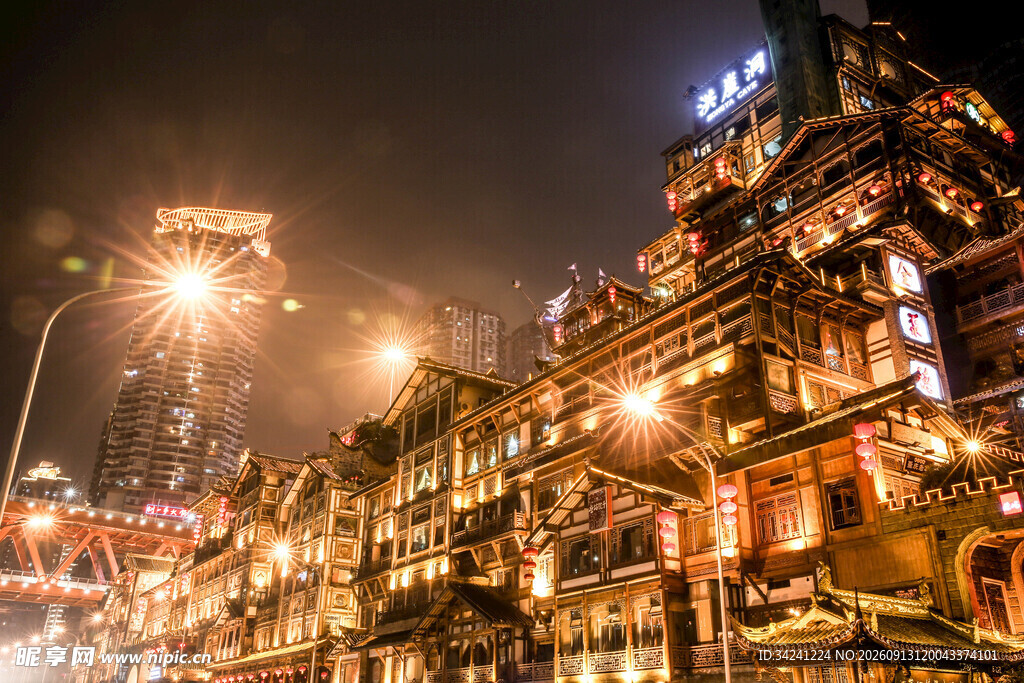 夜晚繁华街景建筑