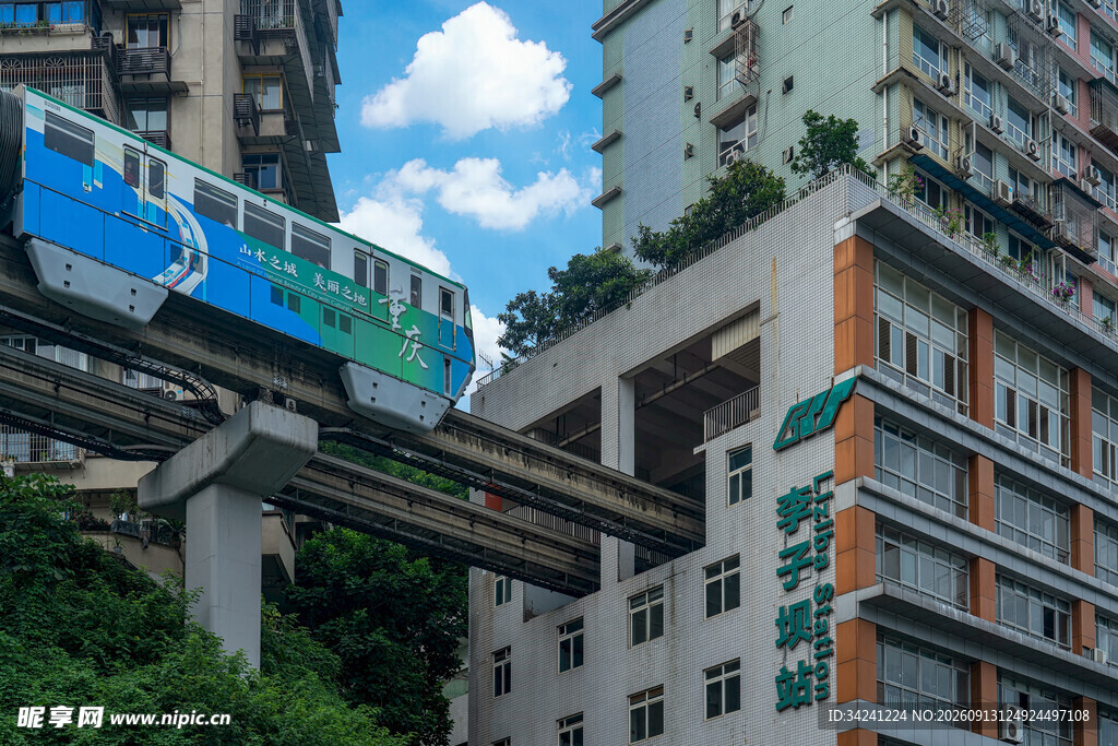 城市中穿行的空中列车
