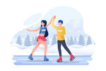 冬日情侣欢乐滑冰场景