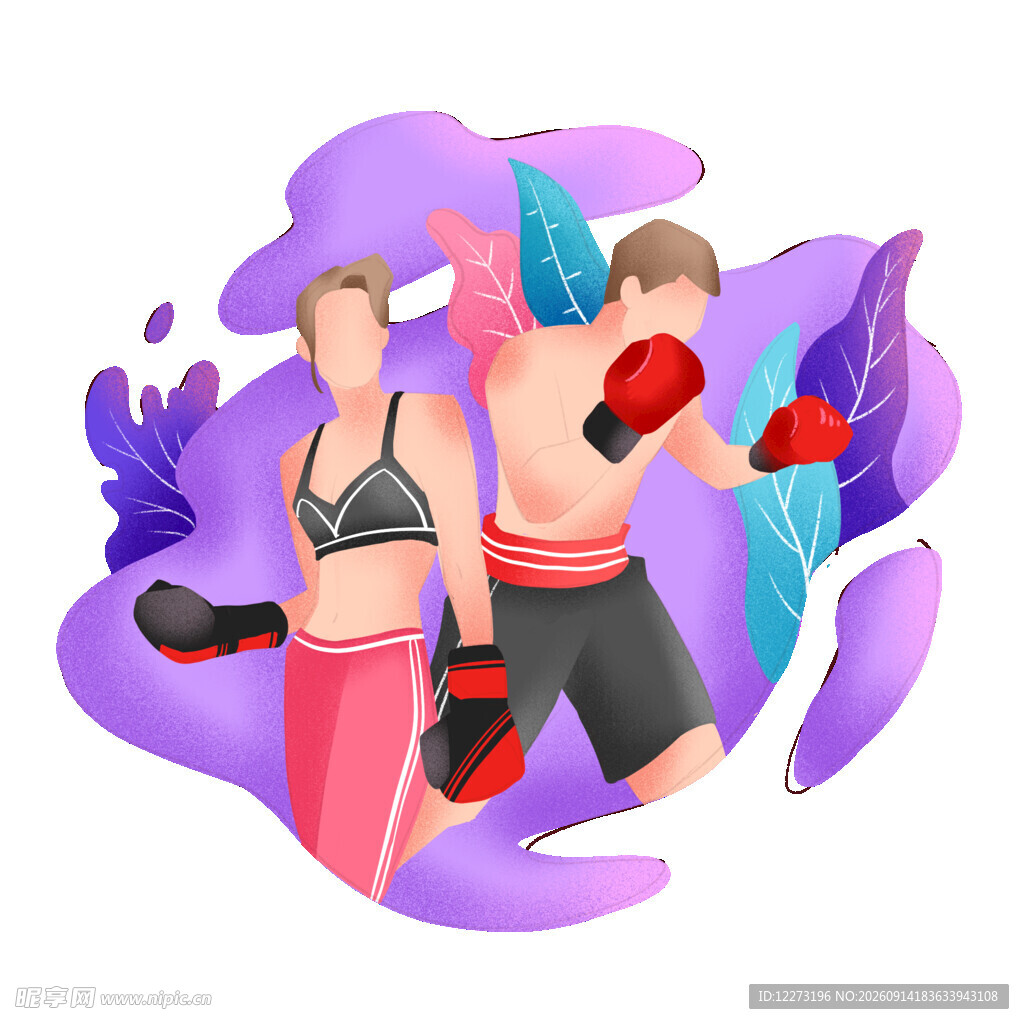男女拳击运动插画