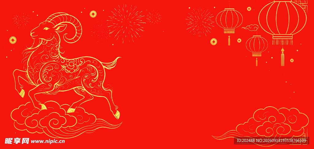 羊年金色羊红色简约喜庆背景
