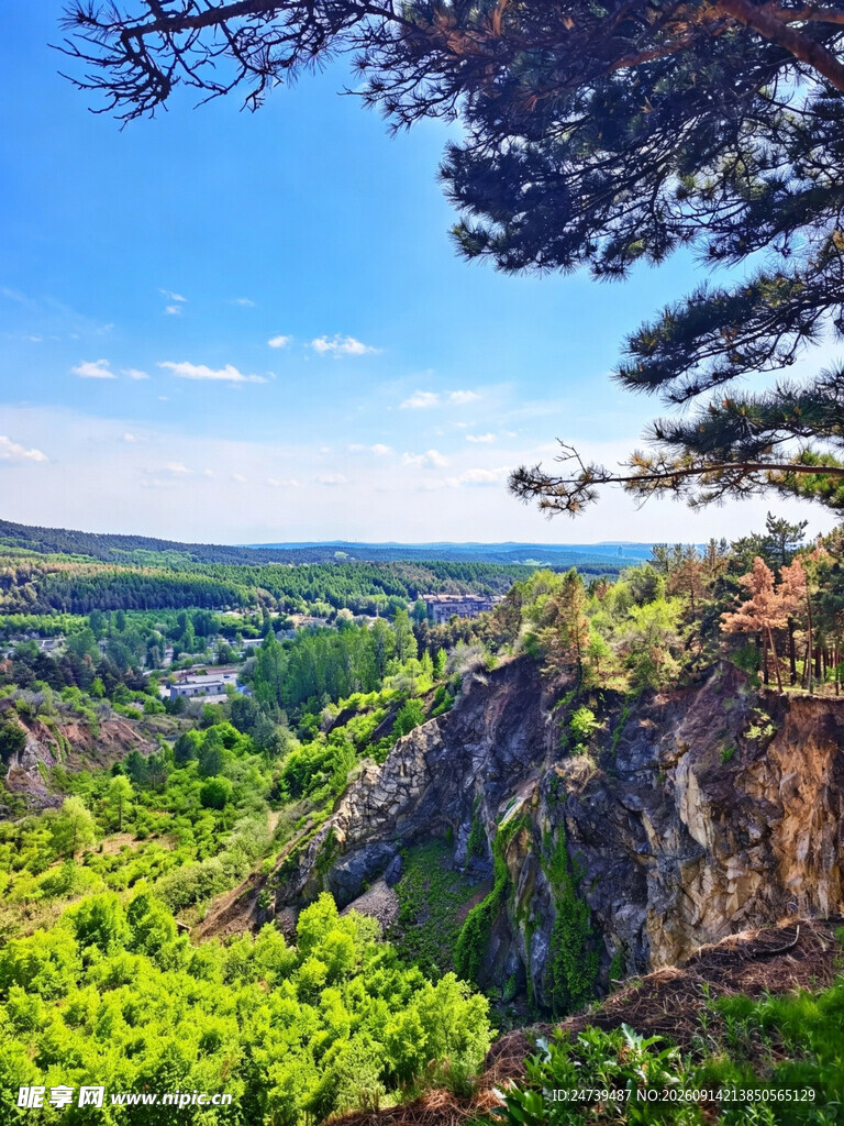 山巅绿意盎然的美丽景致