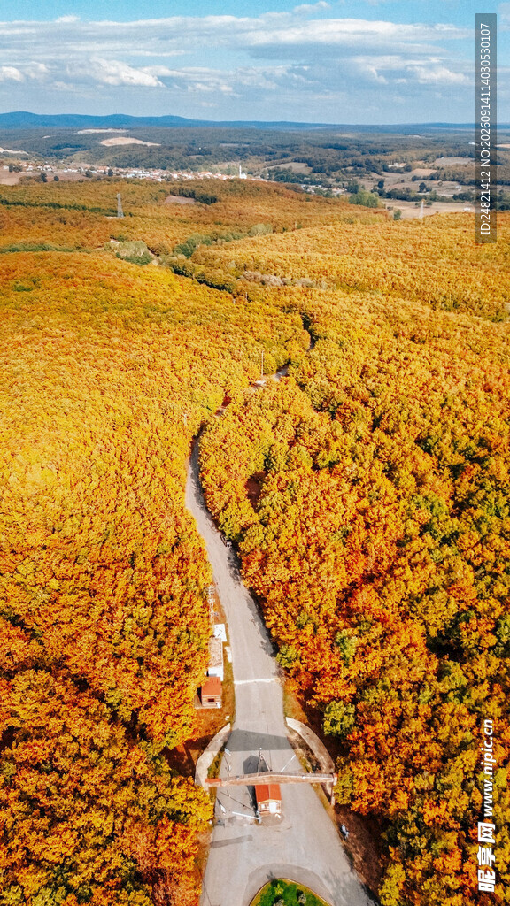秋日山谷中的蜿蜒公路
