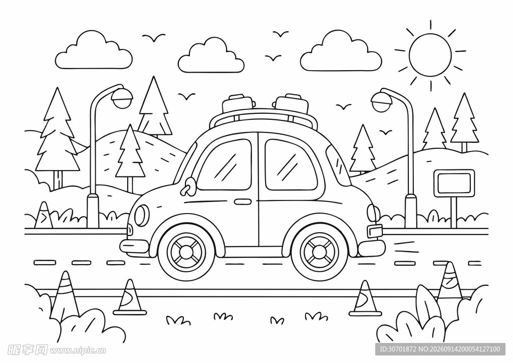儿童汽车涂色简笔画线稿