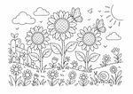 儿童向日葵花草涂色简笔画花草