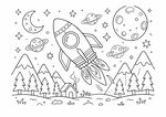 幼儿儿童火箭升空的宇宙幻想手绘