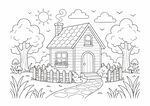 幼儿儿童乡村小屋简笔画涂色线稿