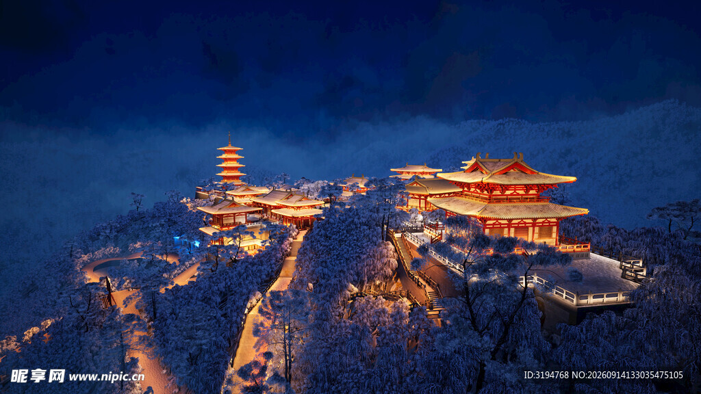 夜幕下的壮丽古建筑景观