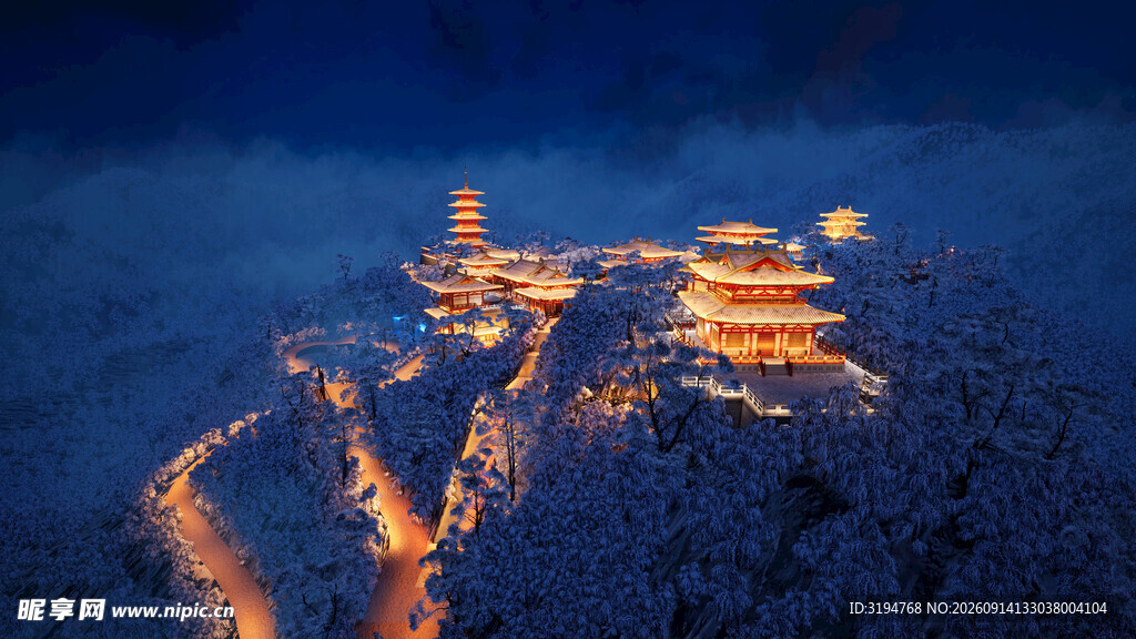 长城夜景灯火辉煌映山峦