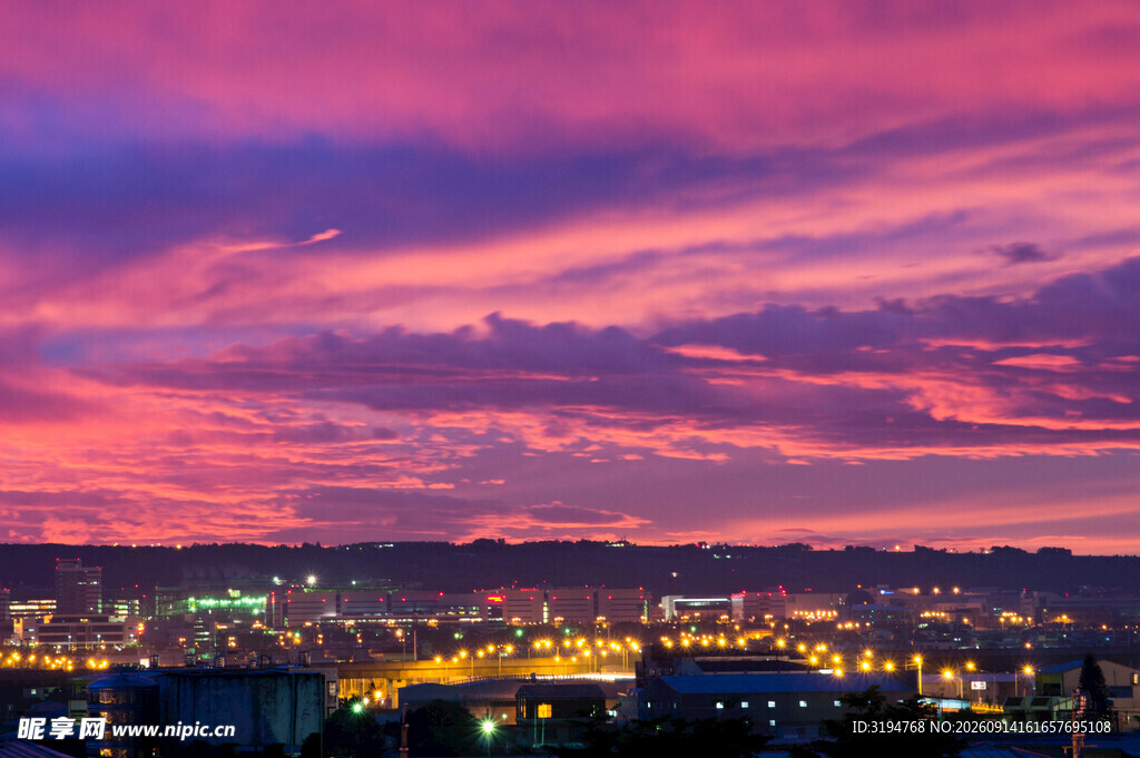 城市绚丽晚霞夜景风光