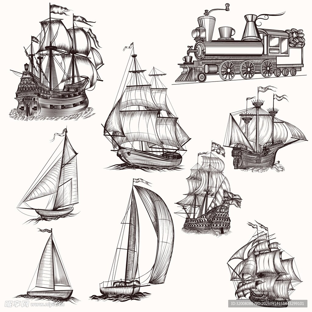 帆船插画