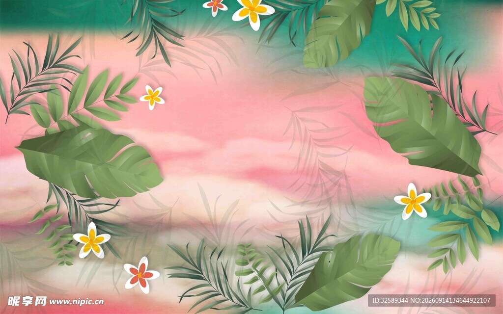 梦幻热带植物背景图