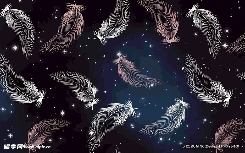 星空下的梦幻羽毛图案