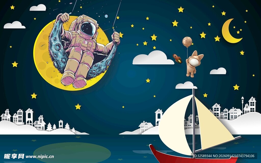 梦幻太空与海上航行场景