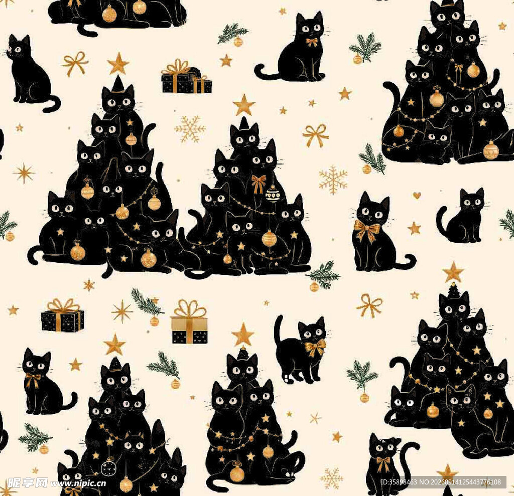 黑猫圣诞树创意图案