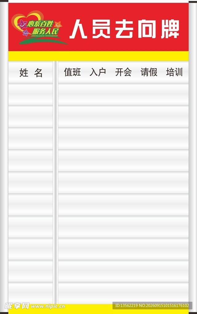 人员去向牌