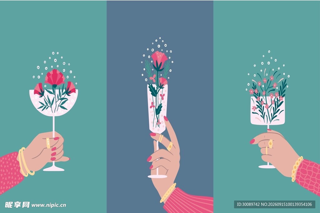 花艺高脚杯插画