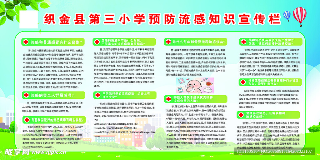 预防流感教育宣传栏展板