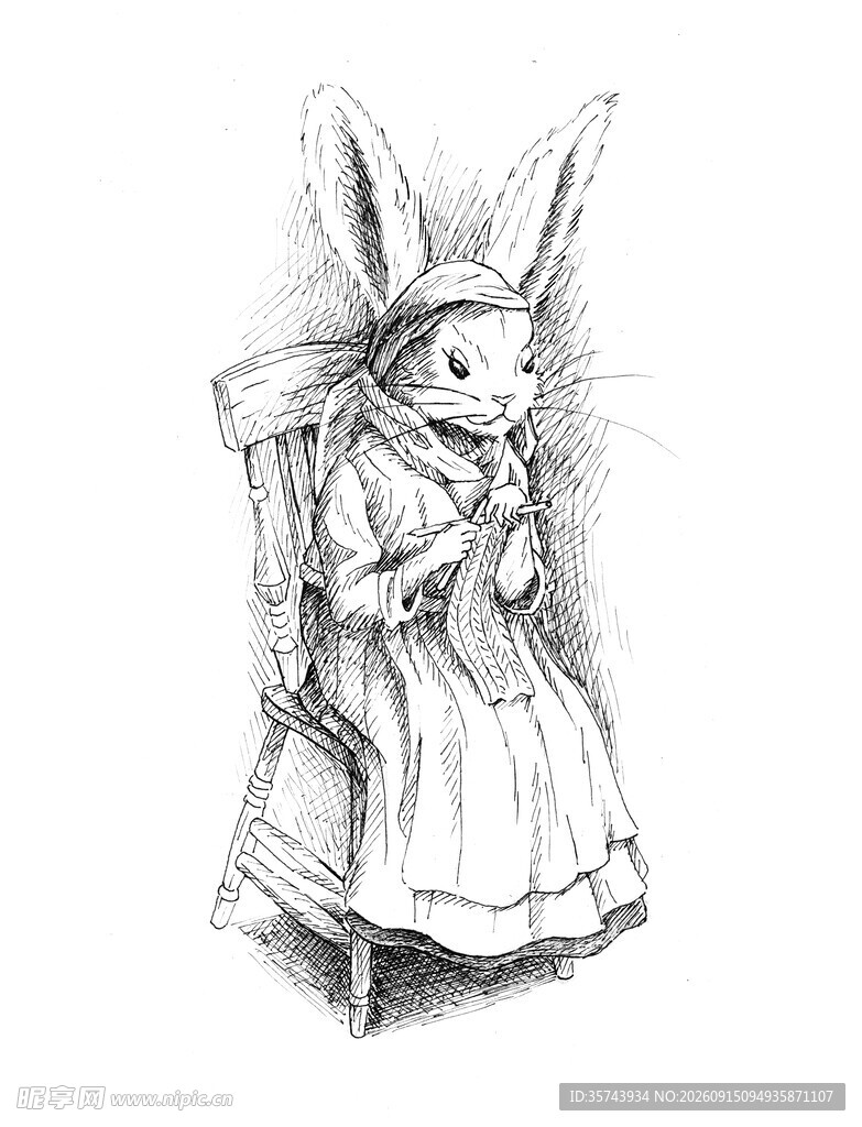 坐着的兔子女孩插画