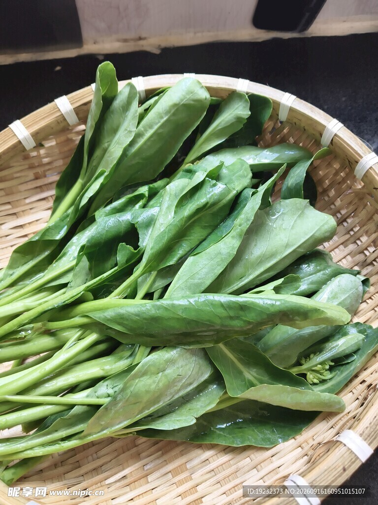 竹篮中的鲜嫩芥兰