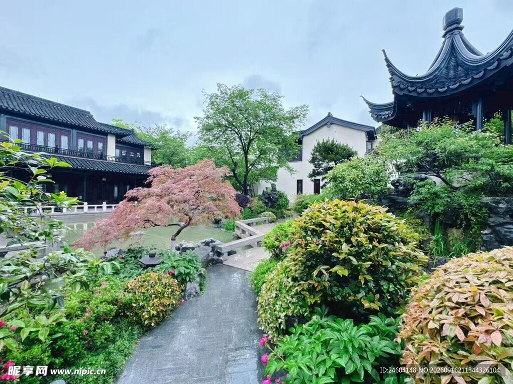 中式园林小径古韵景致